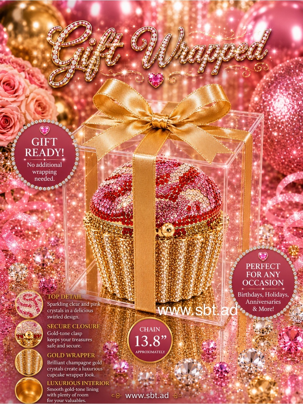 NWT Cupcake Clutch Purse Sparkling Bling Swarovski Crystal Rhinestone Bag +Gift - Picture 3 of 15